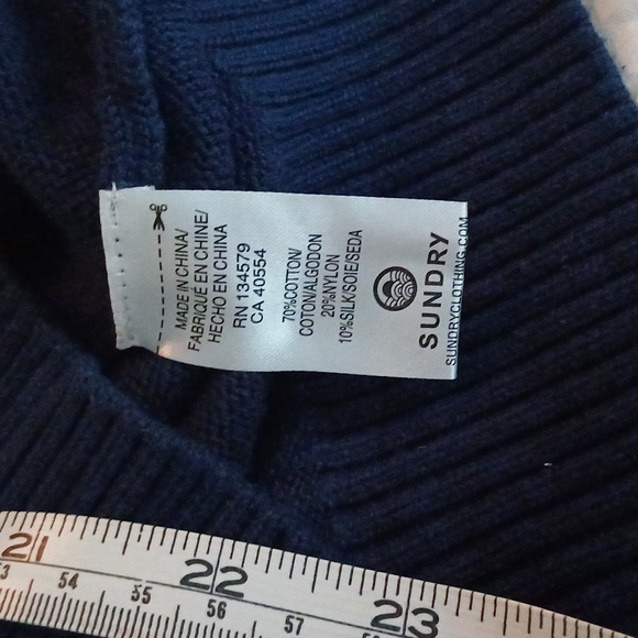 Sundry La mer navy & white striped crewneck embroidered sweater M - Picture 9 of 15